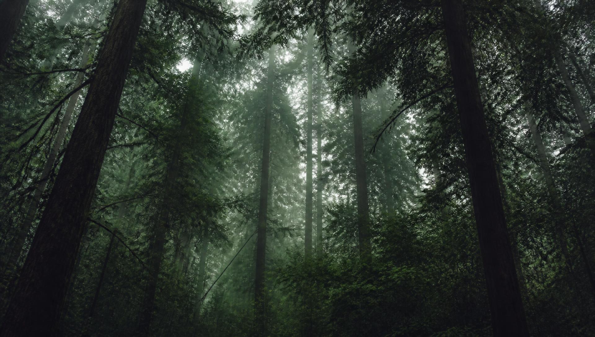 Misty forest in morning light